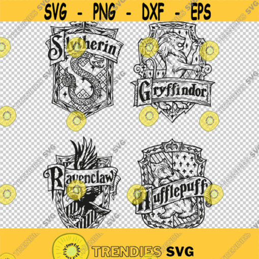 Harry Potter Hogwarts Houses 4 Crests SVG PNG EPS File For Cricut Silhouette Cut Files Vector Digital File