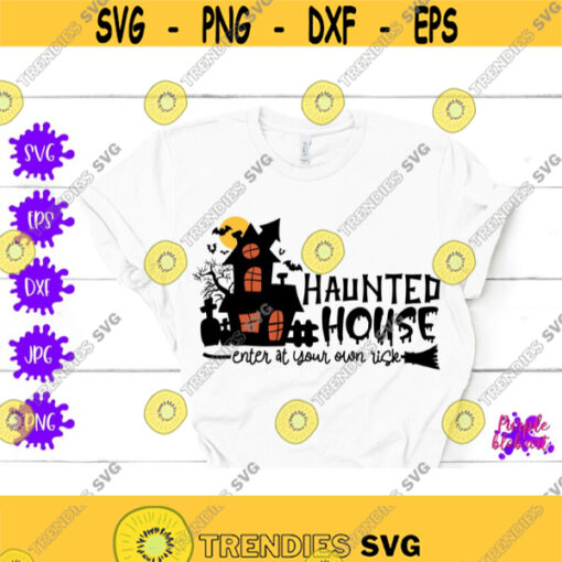Haunted house svg happy halloween svg halloween yard decorations farmhouse halloween decor spooky house graveyard bat halloween night party Design 253