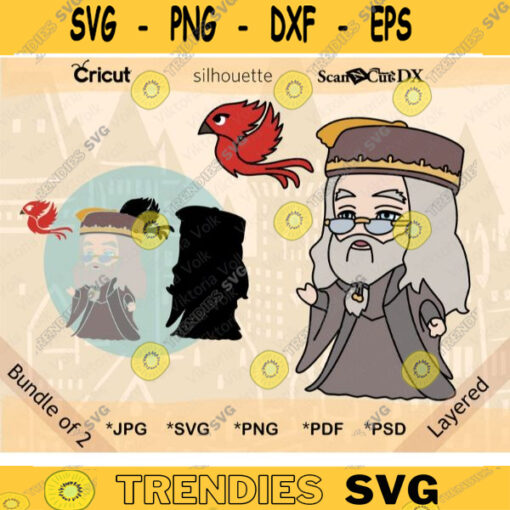 Head Master with Phoenix Color SVG Wizard Design Cut File Old Wizard Vector Clipart Chibi Professor Color PNG