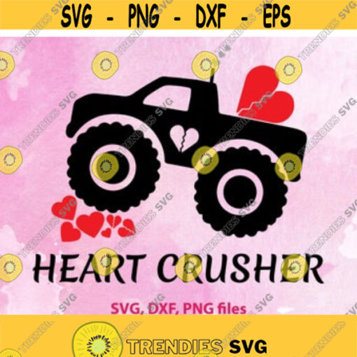 Heart Crusher svg Boy Valentine svg Kids Truck SVG Monster truck svg Truck clip art Heart breaker PNG Monster truck design Valentines Design 124