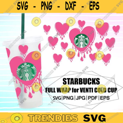 Heart Dripping Valentine Starbucks Cold Cup SVG Full Wrap for Starbucks Venti Cold Cup Files for Cricut DIY Instant Download 667