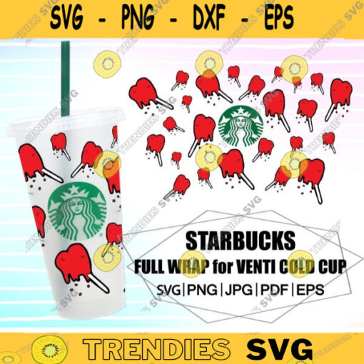 Heart Lollipop Dripping Valentine Starbucks Cold Cup SVG Full Wrap for Starbucks Venti Cold Cup Files for Cricut DIY Instant Download 692