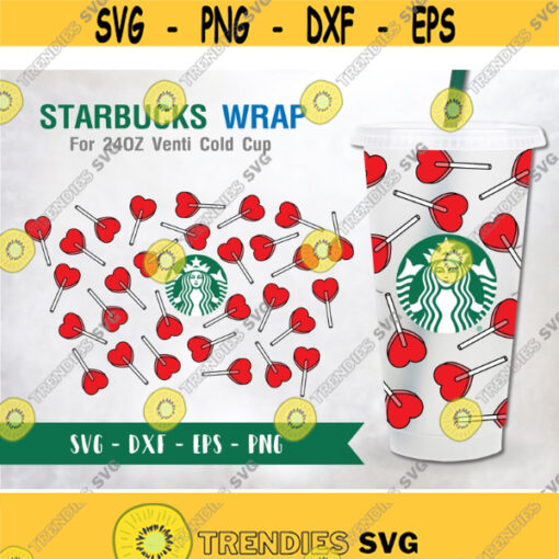 Heart Lollipop Starbucks Cup SVG Heart Lollipop Svg DIY Venti for Cricut 24oz venti cold cup Instant Download Design 213