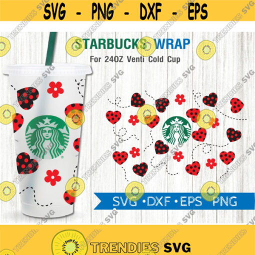 Hearts Ladybug Starbuck Cup SVG Valentines Day Love Bug DIY Venti for Cricut 24oz venti cold cup Instant Download Design 201
