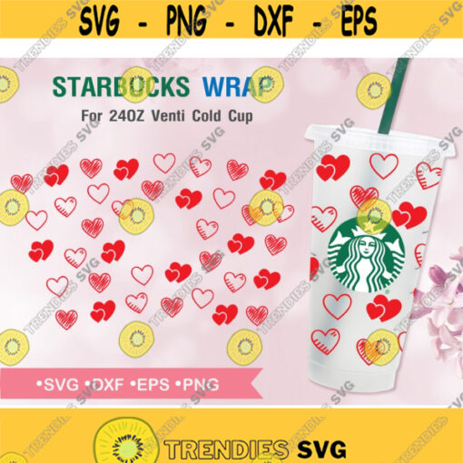 Hearts Starbucks SVG Valentines Starbucks Cut file DIY Venti for Cricut 24oz venti cold cup Instant Download Design 142