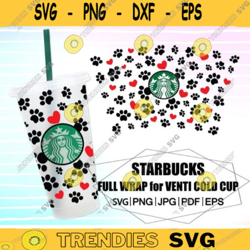 Hearts paw print svg Paw Starbucks Full Wrap Paw Print for Starbucks Venti Cold Cup SVG Cut Files For Cricut DIY Instant Download 537