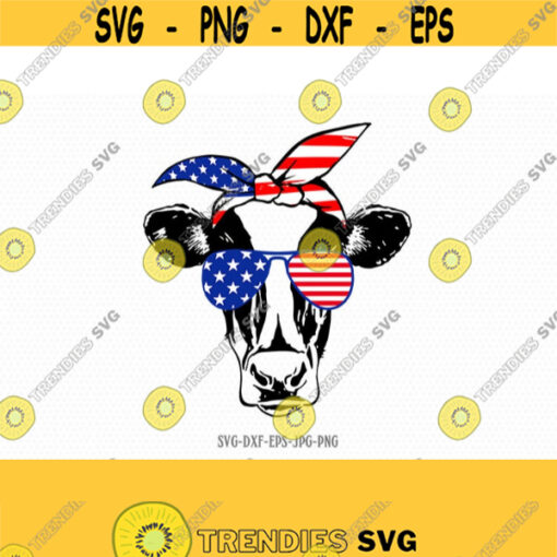 Heifer cow USA usa bandana svg Fourth of July SVG 4th of July Svg Patriotic SVG America Svg Cricut Silhouette Cut File svg dxf eps Design 422