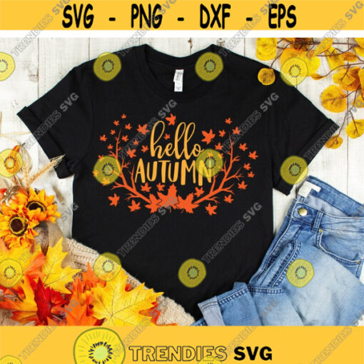Hello Autumn svg Hello Fall svg Autumn svg Leaves svg Leaves Falling svg Rustic svg dxf png Printable Cut File Cricut Silhouette Design 1086.jpg
