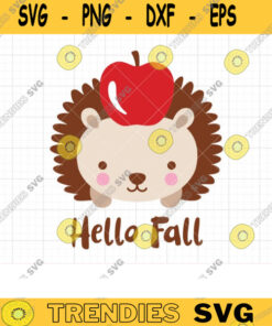 Hello Fall Baby Hedgehog Svg Cute Hedgehog With Red Apple Clipart Fall Autumn Season Layered Svg Dxf Cut Files For Cricut And Silhouette