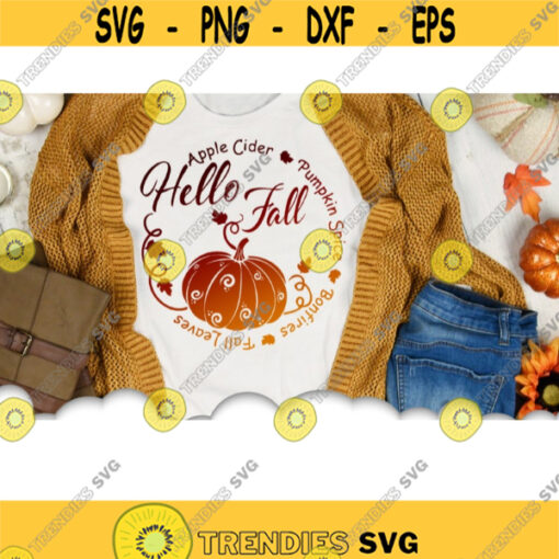 Hello Fall Leaves Wreath Svg Hello Fall Svg Files For Cricut Fall Sign Dxf Cut Files Fall Round Svg Autumn Fall Leaves Svg Clipart .jpg