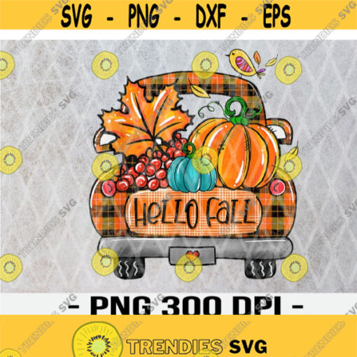 Hello Fall Orange Plaid Truck Pumpkin Autumn Thanksgiving PNG File Download Halloween PNG Halloween PNG Printable Halloween Digital Design 321