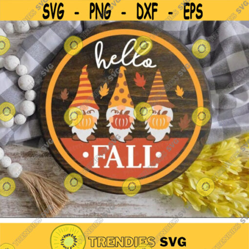 Hello Fall Svg Fall Gnomes Svg Round Sign Cut Files Pumpkin Patch Thanksgiving Svg Dxf Eps Png Autumn Farmhouse Svg Silhouette Cricut Design 3187 .jpg