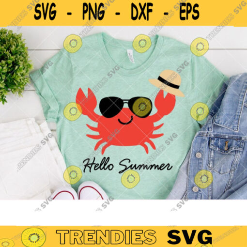 Hello Summer Crab SVG DXF Crab with Sunglasses Beach Summer Vacation svg dxf Cut Files Clipart Clip Art Commercial Use copy