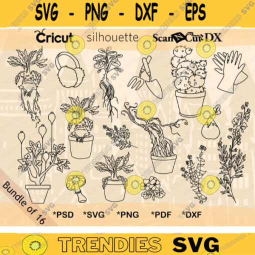 Herbology Plants and Garden Tools SVG Bundle Vector Line Art Cricut Outline Flowers and Pots Magic Green House Cut Files