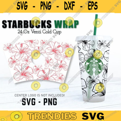 Hibiscus SVG Cut File Starbucks Cold Cup 24 Oz Tropical Flowers Floral Spring SVG PNG Files for Cricut Digital download 232