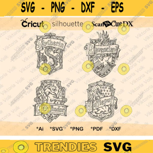 High Detail Animal House Crest Emblem Outline svg Color Lion Snake Raven Badger svg png pdf ai jpg Digital Download Stencil