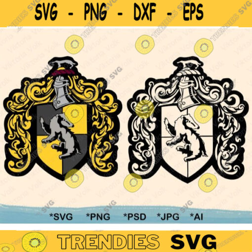 High Detail Badger Emblem Clipart Yellow and Black Badger Emblem SVG Cut File Vector Badger Crest Outline School of Magic House Crest