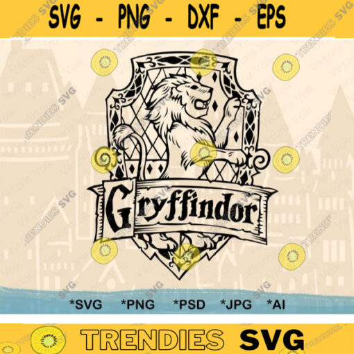 High Detail Gryffindor House Crest Outline Gryffindor svg Cut File Vector Gryffindor Crest Silhouette Harry Potter House Crest
