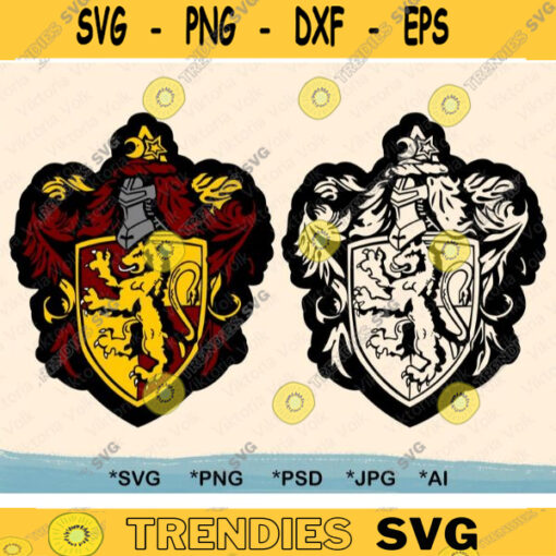 High Detail Lion Uniform Emblem Gryffindor SVG Cut File Vector Gryffindor Crest Outline Harry Potter House Crest