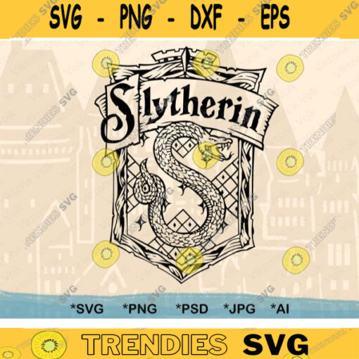 High Detail Slytherin House Crest Outline Slytherin SVG Cut File Monogram Stencil Clip Art Vector Slytherin Crest Outline