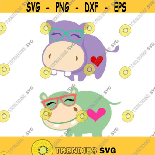 Hippo Hippopotamus Glasses Animal Cuttable Design Pack SVG PNG DXF eps Designs Cameo File Silhouette Design 1010
