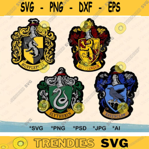 Hogwards House Uniform Emblem Color SVG Bundle of 4 Color Gryffindor Slytherin Ravenclaw Hufflepuff