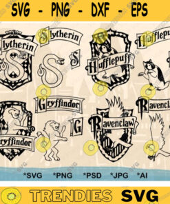 Hogwarts Symbols Bundle, Gryffindor Emblem Outline, Slytherin Clipart, Ravenclaw Crest Banner Outline, Hufflepuff Svg, Harry Potter Cricut – Instant Download