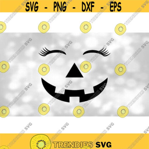 Holiday Clip Art Halloween Smiling Carved GirlFemale Pumpkin Face Jack o Lantern with Closed EyesEyelashes Digital Download SVG PNG Design 1395