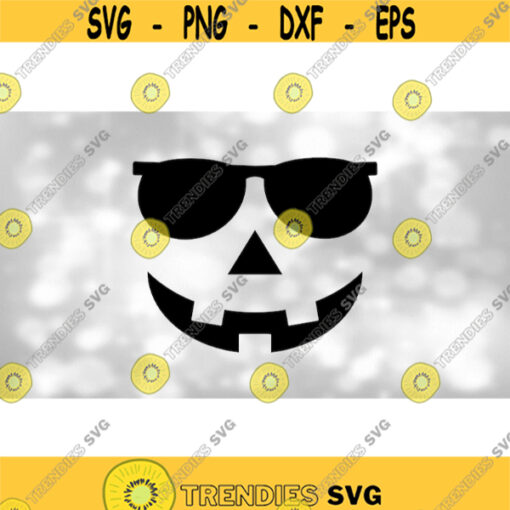 Holiday Clip Art Halloween Style Easy Smiling Carved Pumpkin Face or Jack o Lantern with Sunglasses in Black Digital Download SVG PNG Design 1186