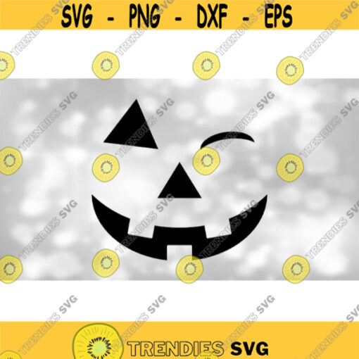 Holiday Clip Art Halloween Style Easy Smiling Carved Pumpkin Face or Jack o Lantern with Winking Eye in Black Digital Download SVG PNG Design 1209