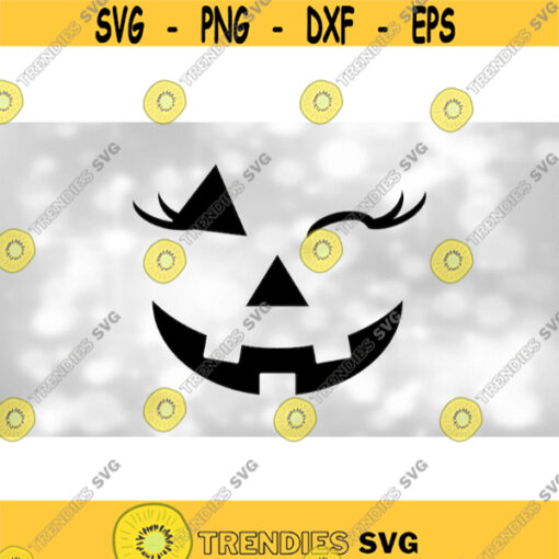 Holiday Clip Art Halloween Style Smiling Carved GirlFemale Pumpkin Face Jack o Lantern w Eyelashes Winking Digital Download SVG PNG Design 1804