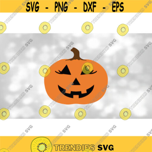 Holiday Clip Art Layered Halloween Smiling Carved GirlFemale Pumpkin Face or Jack o Lantern with Eyelashes Digital Download SVG PNG Design 1806