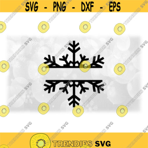 Holiday Clipart Black Christmas or Winter Snowflake Silhouette with Split Name Frame Opening to Personalize Digital Download SVG PNG Design 1527