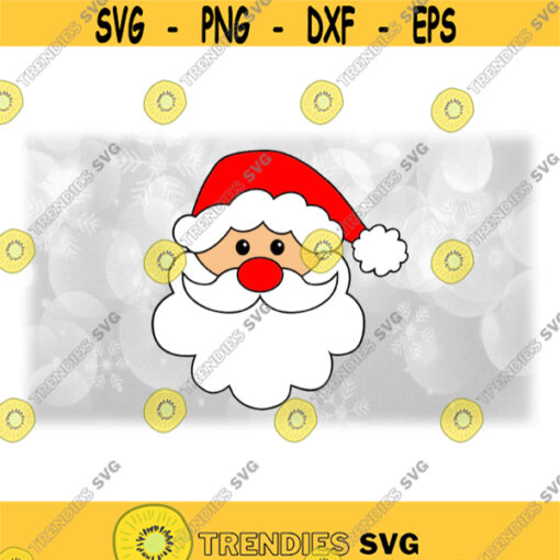 Holiday Clipart Black Outline of Santa Claus or St Nick Light Face w Beard Mustache and Winter Stocking Cap Digital Download SVG PNG Design 1560