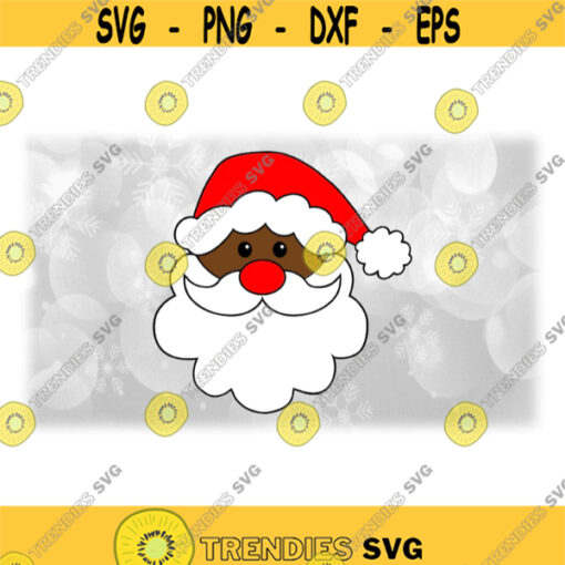 Holiday Clipart Black Outline of Santa Claus or St. Nick Dark Face w Beard Mustache and Winter Stocking Cap Digital Download SVG PNG Design 1596