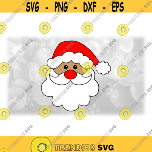Holiday Clipart Black Outline of Santa Claus or St. Nick Tan Face w Beard Mustache and Winter Stocking Cap Digital Download SVG PNG Design 1621