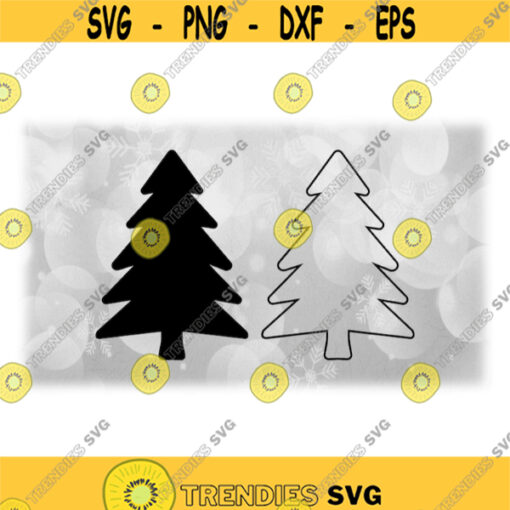 Holiday Clipart Black Solid and Outline Simple Evergreen Pine Tree for Winter Christmas Yule Celebration Digital Download SVG PNG Design 1443