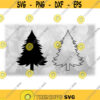 Holiday Clipart Black Solid and Outline Wispy Evergreen Pine Tree for Winter Christmas Yule Celebration Digital Download SVG PNG Design 1445