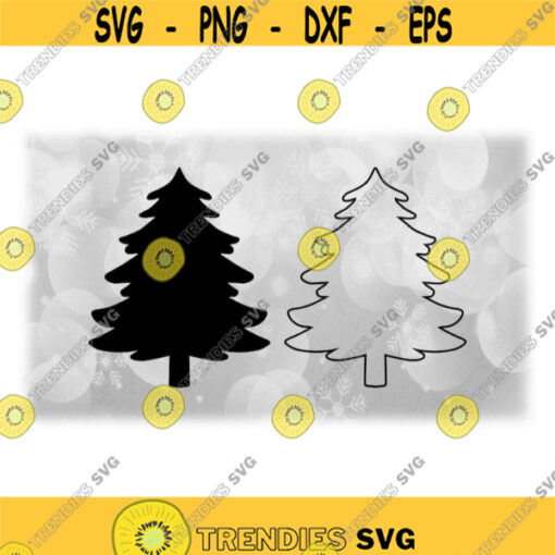 Holiday Clipart Black Solid and Outline Wispy Evergreen Pine Tree for Winter Christmas Yule Celebration Digital Download SVG PNG Design 1446