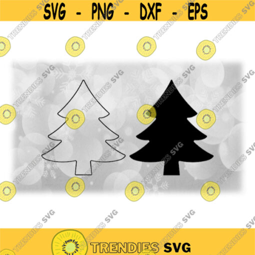 Holiday Clipart Black Solid and Outline of Simple Evergreen Pine Tree for Winter Christmas Tree or Yule Digital Download SVG PNG Design 1252