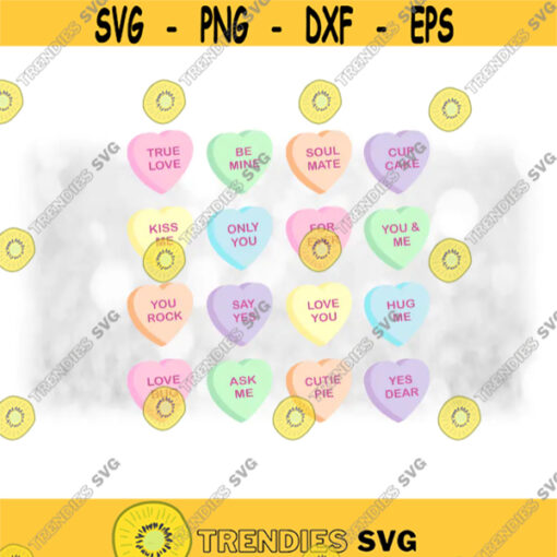 Holiday Clipart Bundle 16 Sweetheart Candies in Pastel Colors on 1 Sheet w Sayings for Love Valentines Day Digital Download SVG PNG Design 930