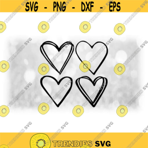 Holiday Clipart Bundle 4 Fun and Easy Had Drawn Bold Black Doodle Heart Outlilnes for Love or Valentines Day Digital Download SVG PNG Design 1122