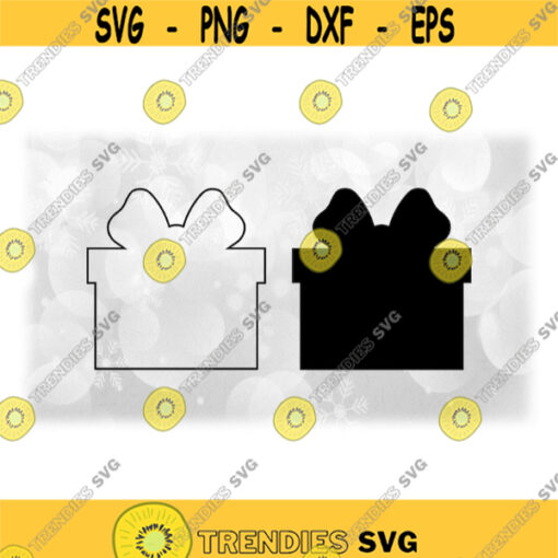 Holiday Clipart Christmas Gift Box or Present Silhouette with Bow Black Solid and Outline Change Color Yourself Digital Download SVGPNG Design 1519