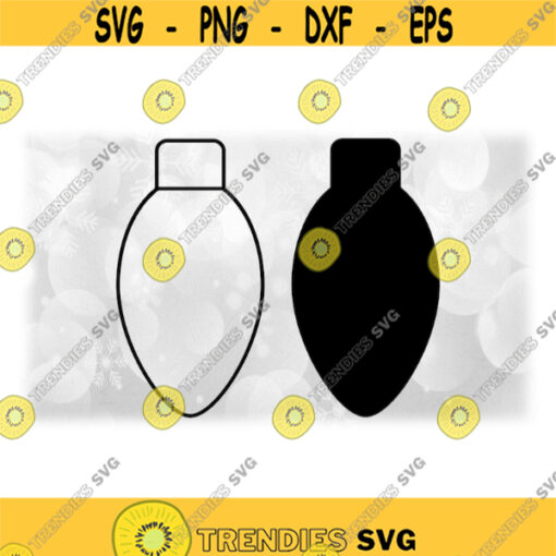 Holiday Clipart Christmas Light Bulb Silhouette in Black Solid and Outline Change Color Yourself Digital Download Format SVG PNG Design 1193
