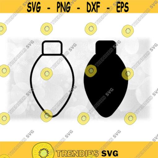 Holiday Clipart Christmas Light Bulb Silhouette in Black Solid and Outline Change Color Yourself Digital Download Format SVG PNG Design 1194