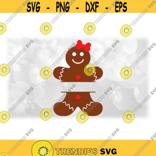 Holiday Clipart Christmas Split Name Frame Brown Ginger Bread Girl White Squiggle Icing Round Red Candy Buttons Digital Download SVGPNG Design 1697