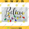 Holiday Clipart Fancy Script Word Believe with Fancy and Swirly String of Bright Colors Christmas Lights Digital Download SVG PNG Design 1246