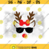 Holiday Clipart Female Girl Reindeer with Black Sunglasses Brown Ears Antlers Red Bow Nose for Christmas Digital Download SVGPNG Design 1708