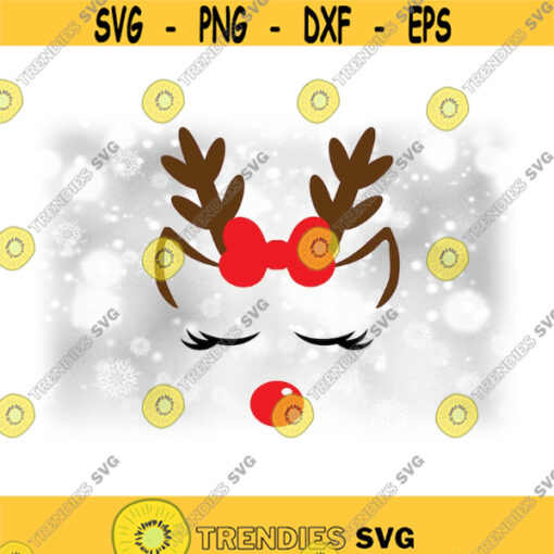 Holiday Clipart Girl or Female Reindeer w Closed Eyes Eyelashes Ears Antlers Bow Red Nose for Christmas Digital Download SVG PNG Design 1232