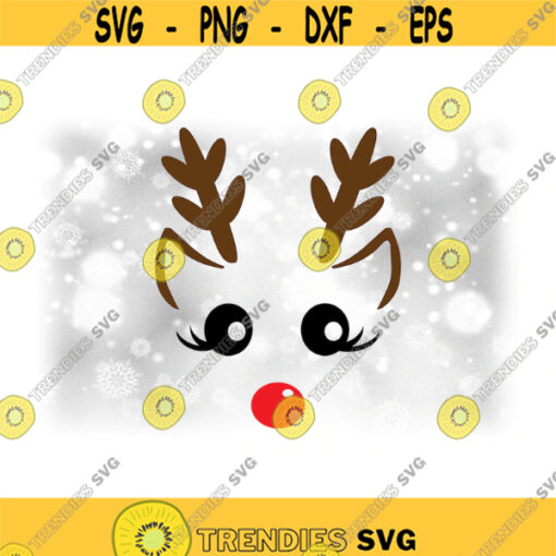 Holiday Clipart Girl or Female Reindeer with Black EyesEyelashes Brown Ears Antlers Red Nose for Christmas Digital Download SVGPNG Design 1233
